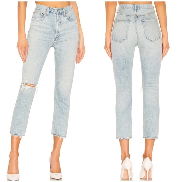 Agolde Riley High Rise Straight Crop Jeans in Shatter Light Blue Sz 24 - Picture 2 of 15